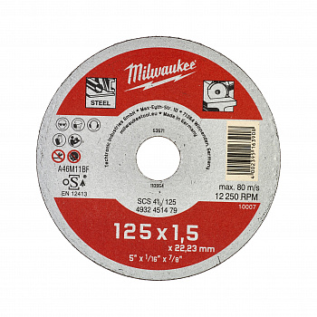 Тонкий отрезной диск по металлу Milwaukee SCS41 / 125х1,5х22,2  (Арт. 4932451479)