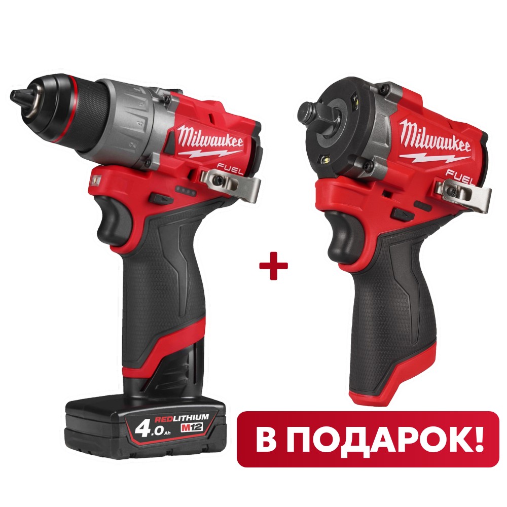 Аккумуляторная безударная дрель-шуруповерт Milwaukee M12 FDD2-402X FUEL + M12 FCIWF12G3-0 (Арт. PT2509015)