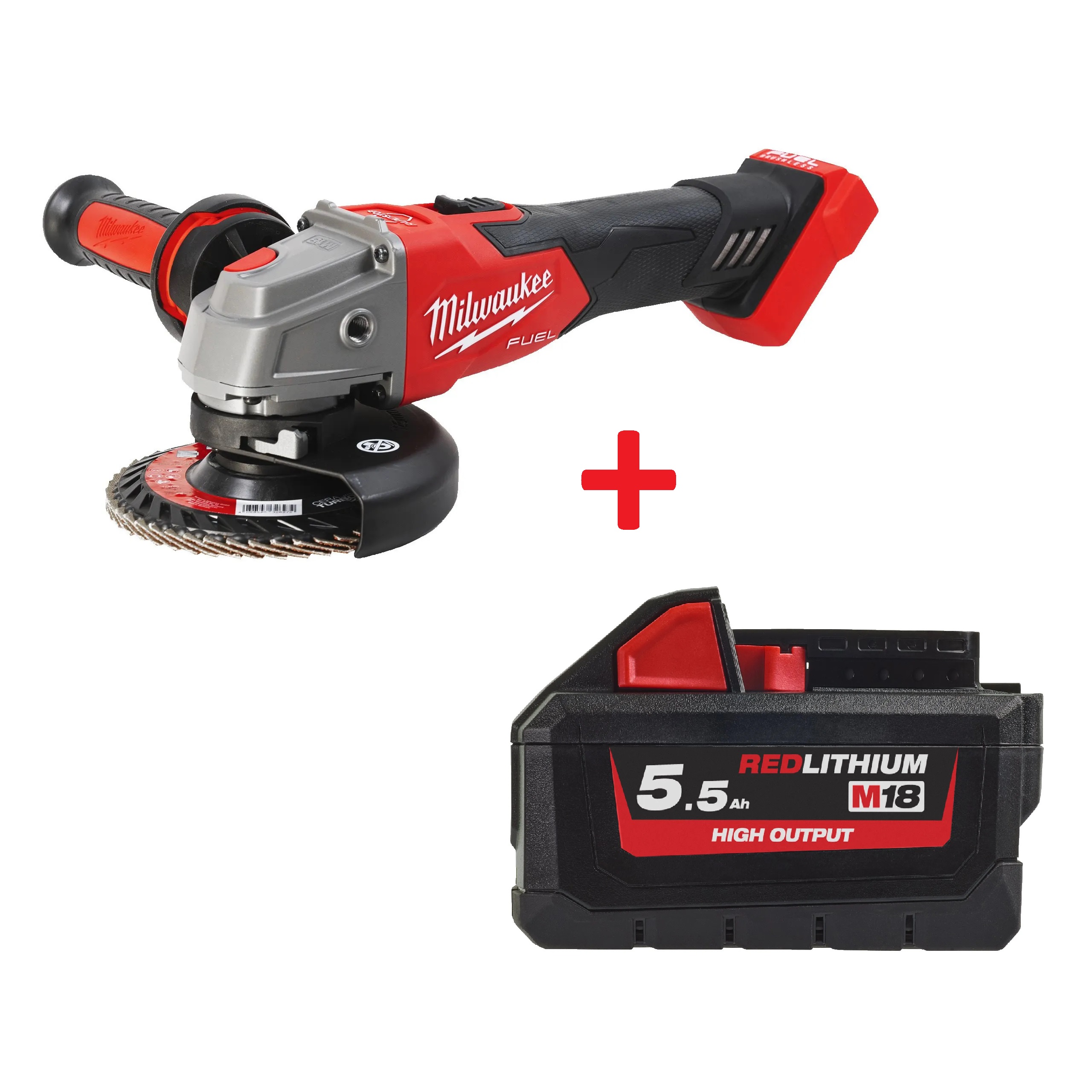 Аккумуляторная углошлифовальная машина (УШМ, Болгарка) Milwaukee M18 FSAG125 XB-0X FUEL 125мм + АКБ 5.5 АЧ в ПОДАРОК! (Арт. 4933478429 HB55)