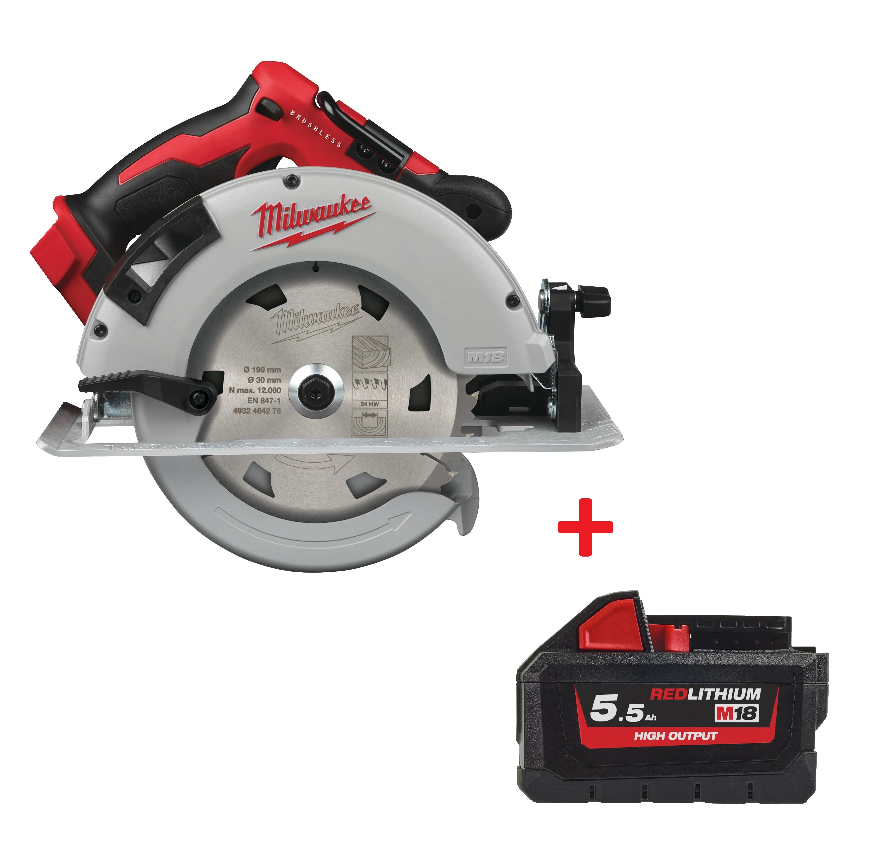 Аккумуляторная циркулярная пила по дереву Milwaukee M18 BLCS66-0X FUEL + АКБ 5.5 АЧ в ПОДАРОК! (Арт. 4933464589 HB55)