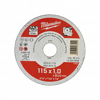Тонкий отрезной диск по металлу Milwaukee SCS41 / 115х1х22,2 (200 шт)  (Арт. 4932451475)