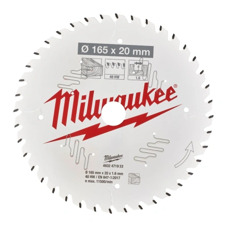 Пильный диск Milwaukee для циркулярной пилы по дереву 165x20x1.6 40 зубов  (Арт. 4932471932)