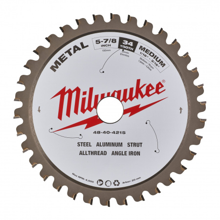 Пильный диск Milwaukee для циркулярной пилы по металлу 150x20x1,6 34 зуба (замена для 48404080)  (Арт. 48404215)