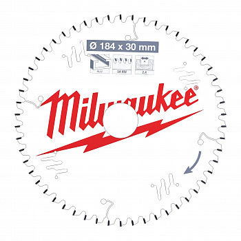 Пильный диск Milwaukee для циркулярной пилы по металлу и пластику 184x30x2,4 54 зуба  (Арт. 4932471299)