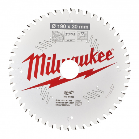 Пильный диск Milwaukee для циркулярной пилы по дереву 190x30x2,1 48 зубов  (Арт. 4932471380)