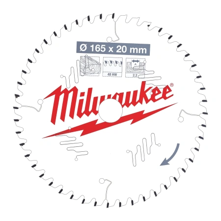 Пильный диск Milwaukee для циркулярной пилы по дереву 165x20x2,2 48 зубов  (Арт. 4932471295)