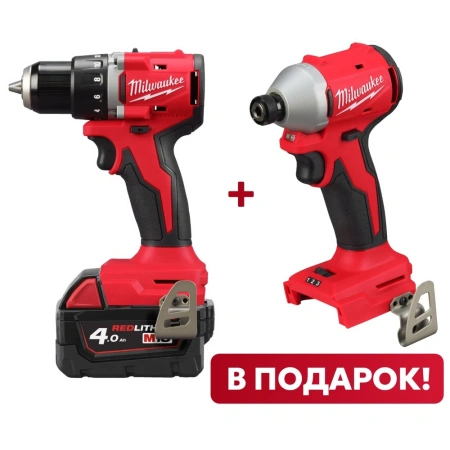 Аккумуляторная безударная дрель-шуруповерт Milwaukee M18 BLDDRC-402C + M18 BLIDR-0X В ПОДАРОК! (Арт. PT2509003)