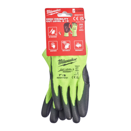 Перчатки Milwaukee сигнальные с защитой от минимальных рисков, уровень 3, размер S/7 (144 пары) (Арт. 4932479722)