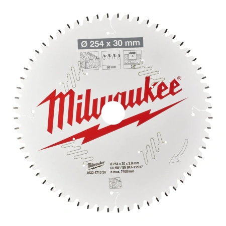 Пильный диск Milwaukee для торцовочной пилы по дереву 254x30x3,0 60 зубов  (замена для 4932451728) (Арт. 4932471320)