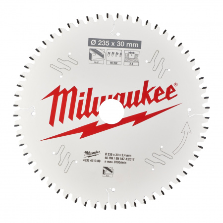 Пильный диск Milwaukee для циркулярной пилы по металлу и пластику 235x30x2,4 60 зубов  (Арт. 4932471309)