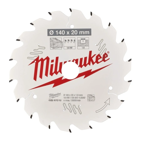 Пильный диск Milwaukee для циркулярной пилы по дереву 140x20x1,6 18 зубов  (замена для 4932430719) (Арт. 4932471310)