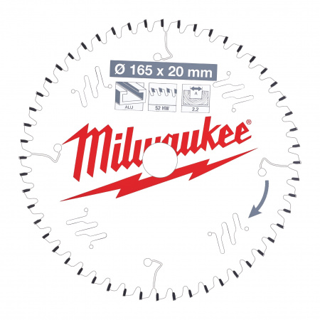 Пильный диск Milwaukee для циркулярной пилы по металлу и пластику 165x20x2,2 52 зуба  (Арт. 4932471296)