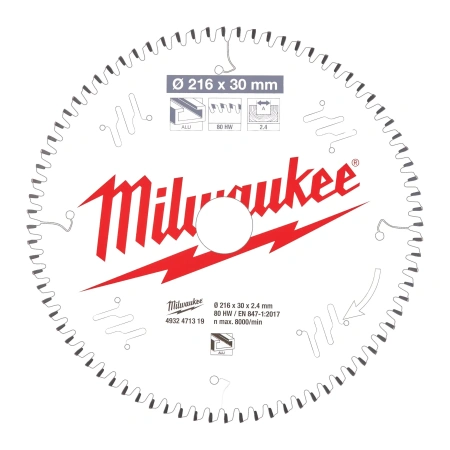 Пильный диск Milwaukee для торцовочной пилы по металлу и пластику 216x30x2,4 80 зубов  (замена для 4932352841) (Арт. 4932471319)