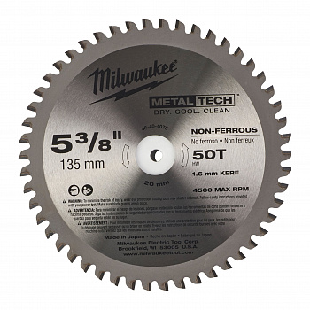 Пильный диск Milwaukee для циркулярной пилы по металлу 135x20x1,6 50 зубов  (Арт. 48404075)