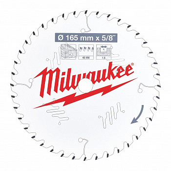Пильный диск Milwaukee для циркулярной пилы по дереву 165x15.87x1.6 40 зубов  (Арт. 4932471312)