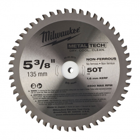 Пильный диск Milwaukee для циркулярной пилы по металлу 135x20x1,6 50 зубов  (Арт. 48404075)