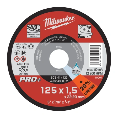 Отрезной диск по металлу Milwaukee SCS41 / 125х1.5х22.2 PRO+ (Арт. 4932498002)