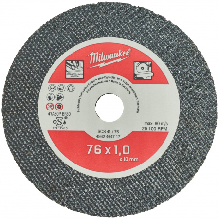 Тонкий отрезной диск по металлу Milwaukee SCS41 / 76х1х10 PRO+ (5 шт)  (Арт. 4932464717)