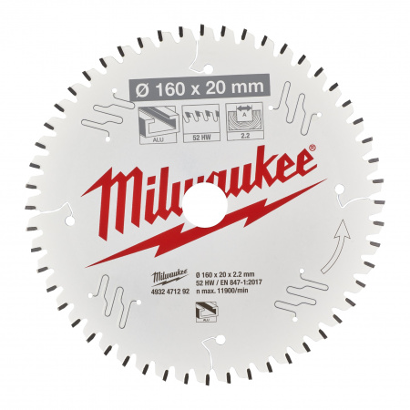 Пильный диск Milwaukee для циркулярной пилы по металлу и пластику 160x20x2,2 52 зуба  (Арт. 4932471292)