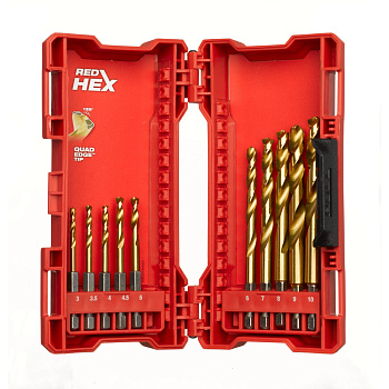 Набор сверл по металлу с хвостовиком 1/4'' Hex Milwaukee RED HEX HSS-TiN (10 шт) (3-10мм) (замена для 48894759) (Арт. 4932493865)