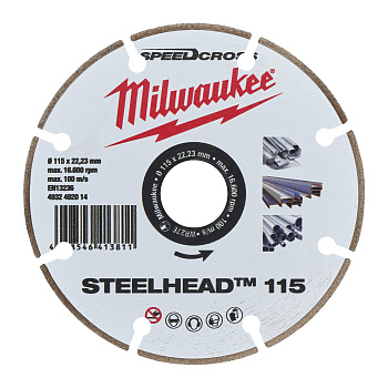 Алмазный диск скоростной премиальный Milwaukee Speedcross STEELHEAD 115 мм  (Арт. 4932492014)