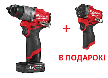Аккумуляторная безударная дрель-шуруповерт Milwaukee M12 FDD2-402X FUEL + M12 FCIWF12G3-0 (Арт. PT2509015)