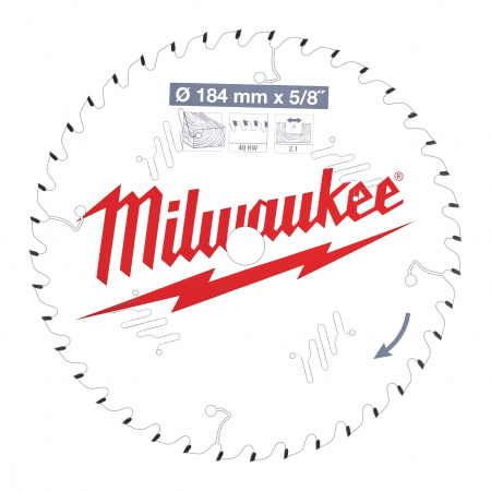 Пильный диск Milwaukee для циркулярной пилы по дереву 184x15.87x2,1 40 зубов  (Арт. 4932471379)