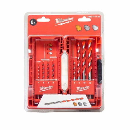 Набор сверл по бетону ударных Milwaukee Premium 4 / 5 / 5 / 6 / 6 /  8 / 10 / 12 (8 шт) GEN II (замена для 4932352336)  (Арт. 4932471192)