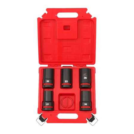 Набор головок ударных удлиненных Milwaukee 1'' (5 шт) ( 27, 30, 32, 33, 36, фикс.кольцо) (Арт. 4932498752)