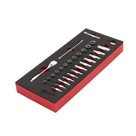 Набор метрических головок с воротком Milwaukee 1/4'' (28 предметов) в ложементе (Арт. 4932479824)