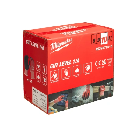 Перчатки Milwaukee Cut Level с защитой от минимальных рисков, уровень защиты A/1, размер XL/10 (144 пары) (Арт. 4932479010)
