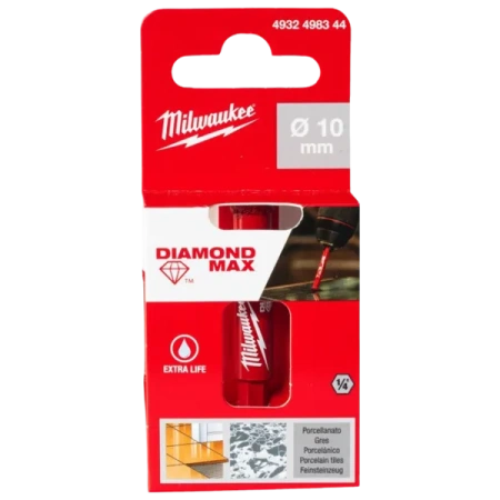 Алмазное корончатое сверло для мокрого сверления Milwaukee Diamond Max 10 мм / хвостовик 1/4'' Hex (замена для 49560509) (Арт. 4932498344)