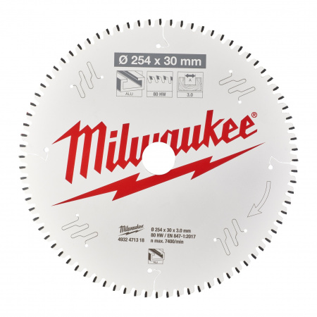 Пильный диск Milwaukee для торцовочной пилы по металлу и пластику 254x30x3,0 80 зубов  (Арт. 4932471318)