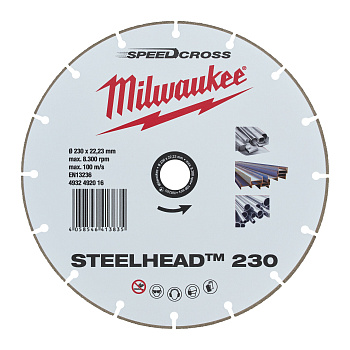 Алмазный диск скоростной премиальный Milwaukee Speedcross STEELHEAD 230 мм  (Арт. 4932492016)