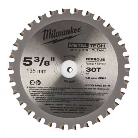 Пильный диск Milwaukee для циркулярной пилы по металлу 135x20x1,6 30 зубов  (Арт. 48404070)