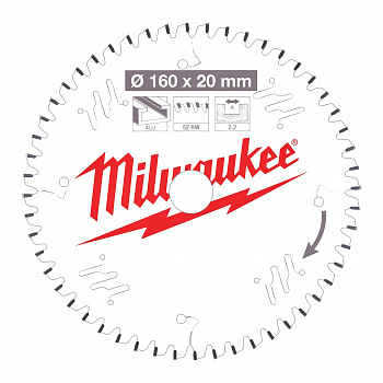 Пильный диск Milwaukee для циркулярной пилы по металлу и пластику 160x20x2,2 52 зуба  (Арт. 4932471292)