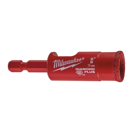 Алмазное корончатое сверло для мокрого сверления Milwaukee Diamond Plus 15 мм / хвостовик 1/4'' Hex  (замена для 4932352155) (Арт. 49560513)