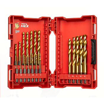 Набор сверл по металлу с хвостовиком 1/4'' Hex Milwaukee RED HEX HSS-TiN (19 шт) (2-10мм) (замена для 48894760) (Арт. 4932493866)