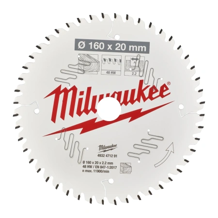 Пильный диск Milwaukee для циркулярной пилы по дереву 160x20x2,2 48 зубов  (замена для 4932248233) (Арт. 4932471291)