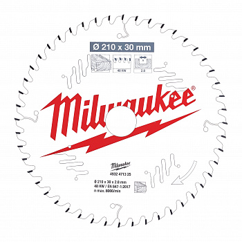 Пильный диск Milwaukee для циркулярной пилы по дереву 210x30x2.8 48 зубов  (Арт. 4932471325)