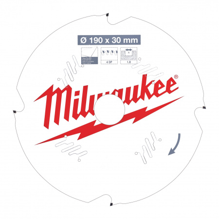 Пильный диск Milwaukee для циркулярной пилы по фиброцементу 190x30x1,8 4 зуба  (Арт. 4932471304)