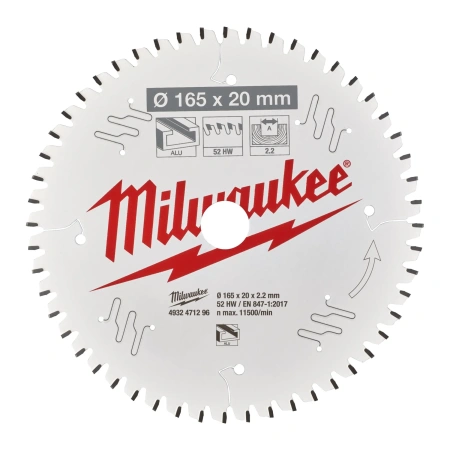 Пильный диск Milwaukee для циркулярной пилы по металлу и пластику 165x20x2,2 52 зуба  (Арт. 4932471296)