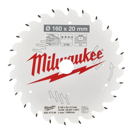 Пильный диск Milwaukee для циркулярной пилы по дереву 160x20x2,2 24 зуба  (замена для 4932327743) (Арт. 4932471290)
