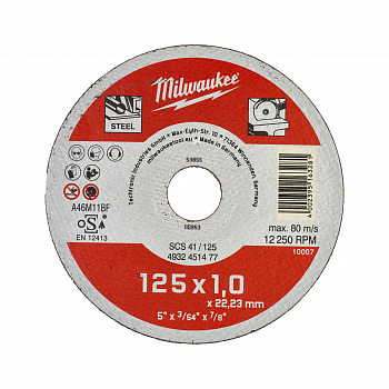 Тонкий отрезной диск по металлу Milwaukee SCS41 / 125х1х22,2 (200 шт)  (Арт. 4932451478)