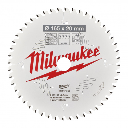 Пильный диск Milwaukee для циркулярной пилы по дереву 165x20x2,2 48 зубов  (Арт. 4932471295)