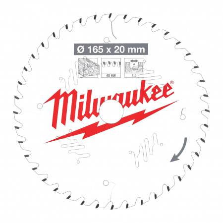 Пильный диск Milwaukee для циркулярной пилы по дереву 165x20x1.6 40 зубов  (Арт. 4932471932)