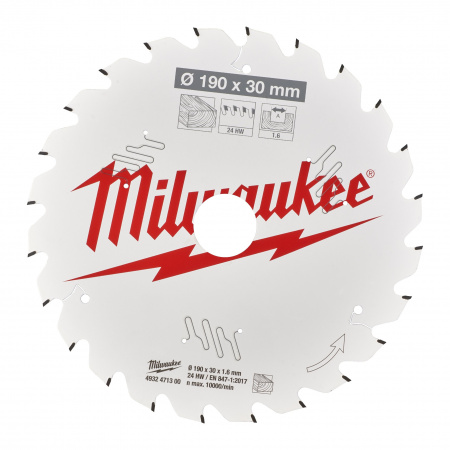 Пильный диск Milwaukee для циркулярной пилы по дереву 190x30x1,6 24 зуба  (Арт. 4932471300)