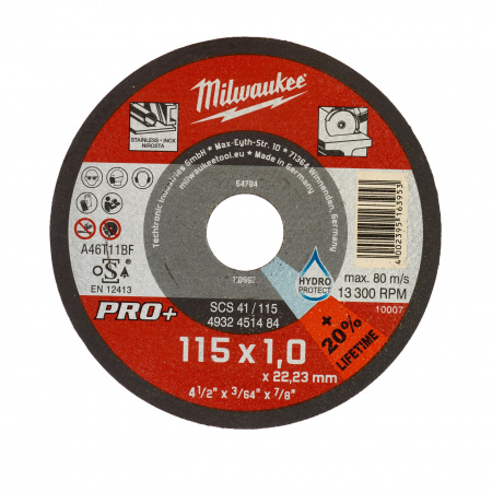 Тонкий отрезной диск по металлу Milwaukee SCS41 / 115х1х22,2 PRO+  (Арт. 4932451484)