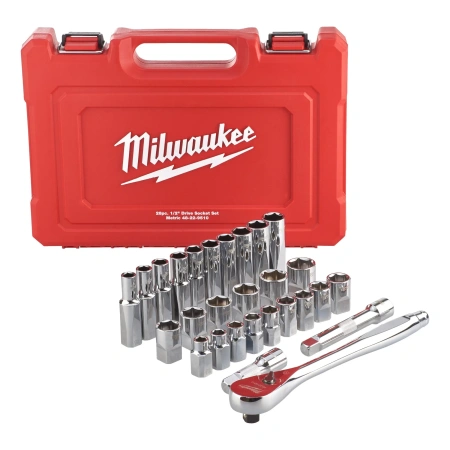 Набор метрических головок с воротком Milwaukee 1/2'' (28 предметов)  (Арт. 4932471864)