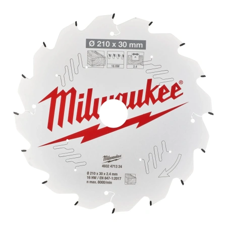 Пильный диск Milwaukee для циркулярной пилы по дереву 210x30x2.4 16 зубов  (замена для 4932259182) (Арт. 4932471324)